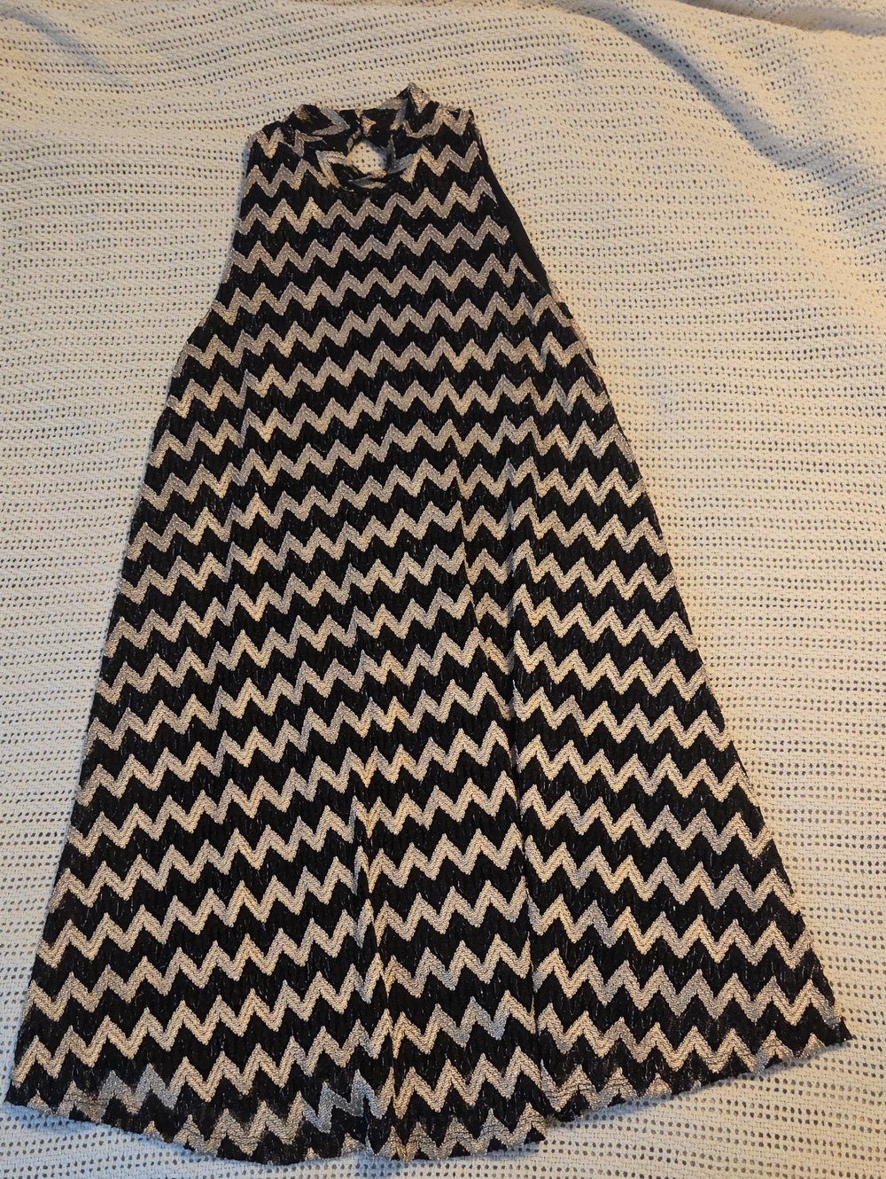 Soprano Black and Cream Chevron Midi Dress